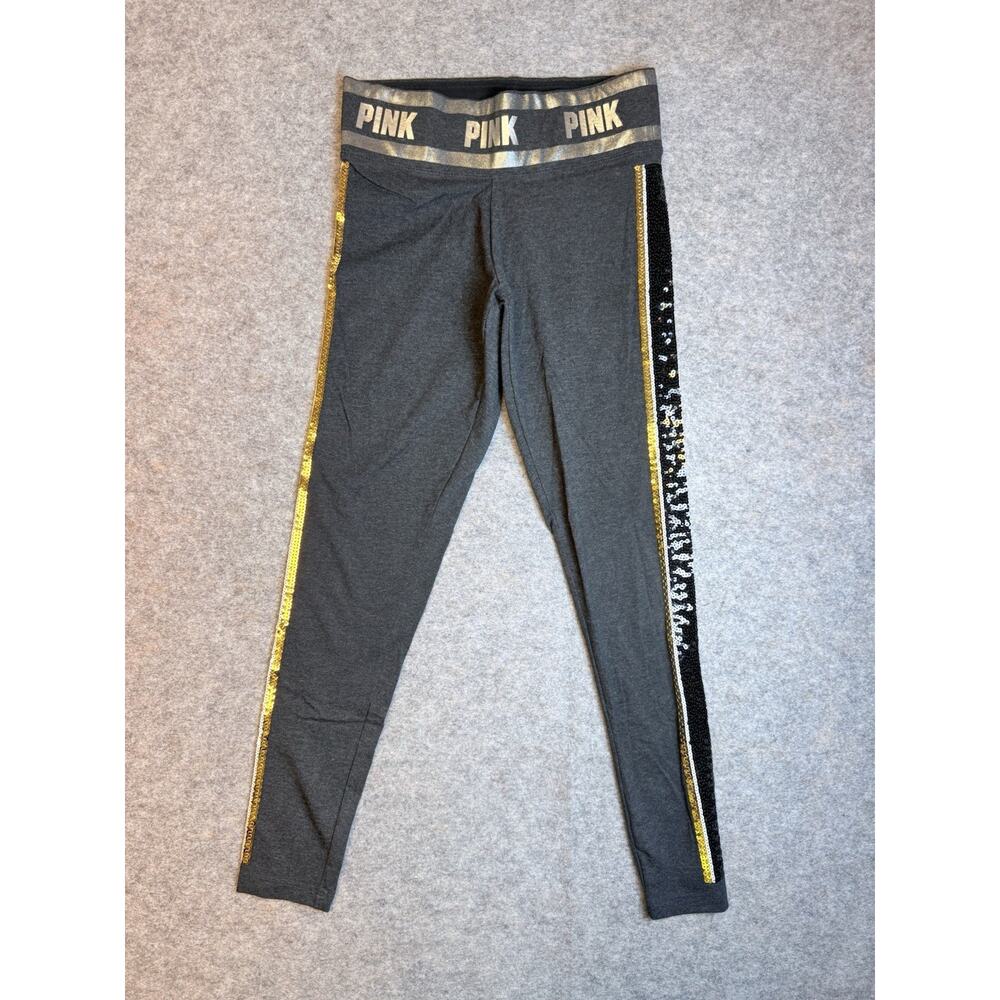Victoria's Secret PINK Charcoal Gray Sequin Striped Yoga Leggings Womens Size S